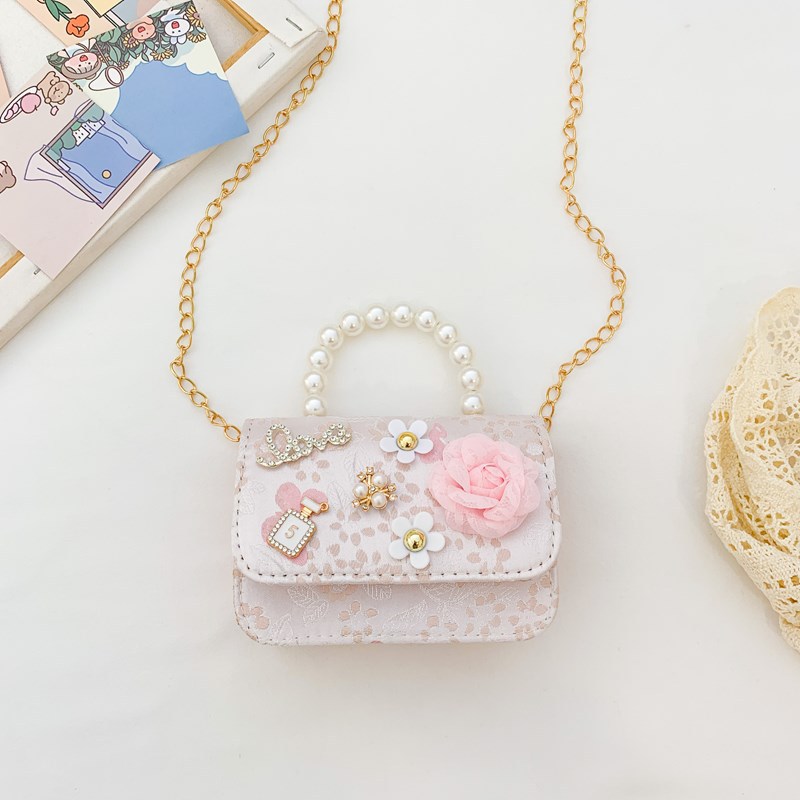 Picture of Ethnic Embroidered Children's Pearl Handbag Girl's Small Change Bag Fashion Cute Princess Chain Crossbody Bag