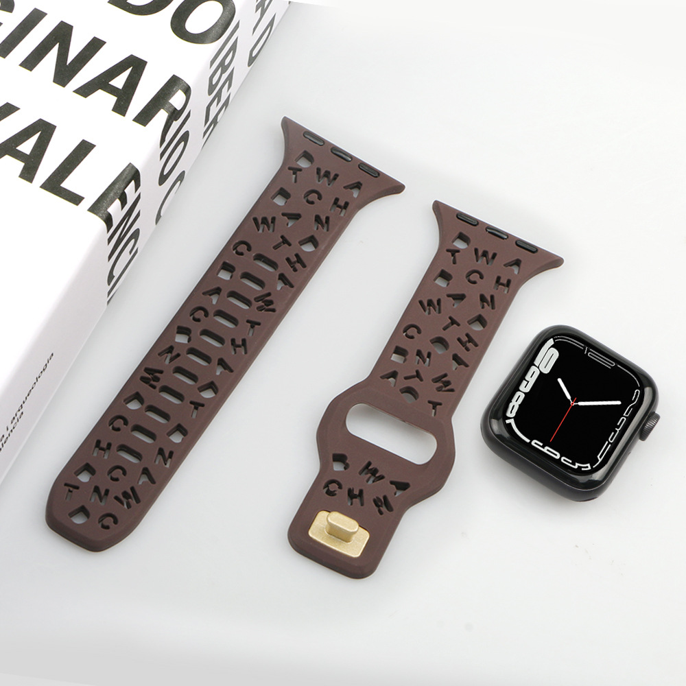 Picture of For Apple Watch iwatch87654321 Strap applewatchs9 English Hollow Solid Color Silicone Watch