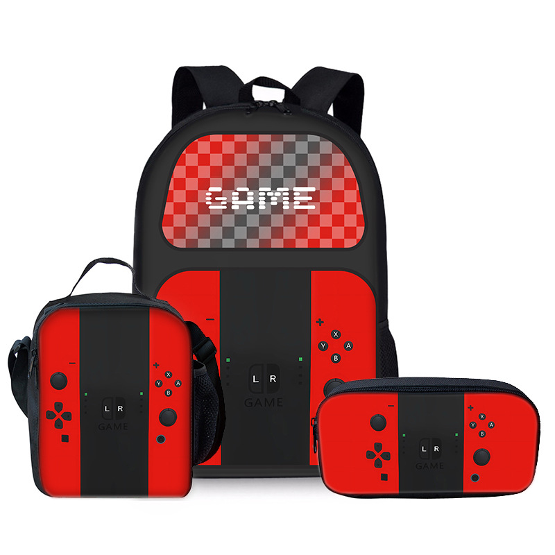 Game machine primary school student backpack three-piece DIY printed backpack meal bag pencil case