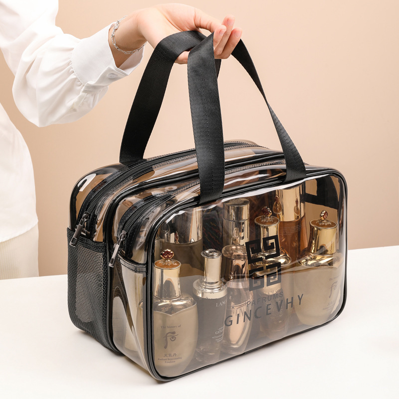 Picture of PVC double-layer wet and dry separation transparent waterproof cosmetic bag large capacity portable swimming bag wash bag fitness makeup bag