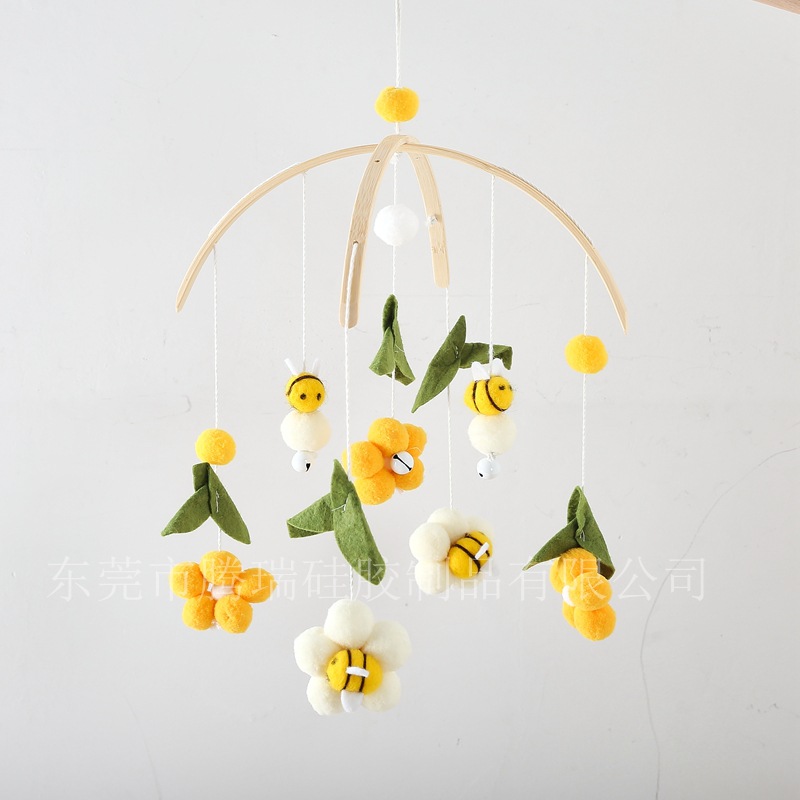 Picture of Ins Style Bee Flower Handmade Woven Bed Bell Nordic Style Crib Bee Bed Bell Children's Room Pendant Wind Bell