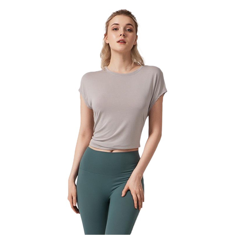 European and American New Split Yoga Clothes Women's Loose Casual Running Sports Short-sleeved Top Women's Fitness Blouse