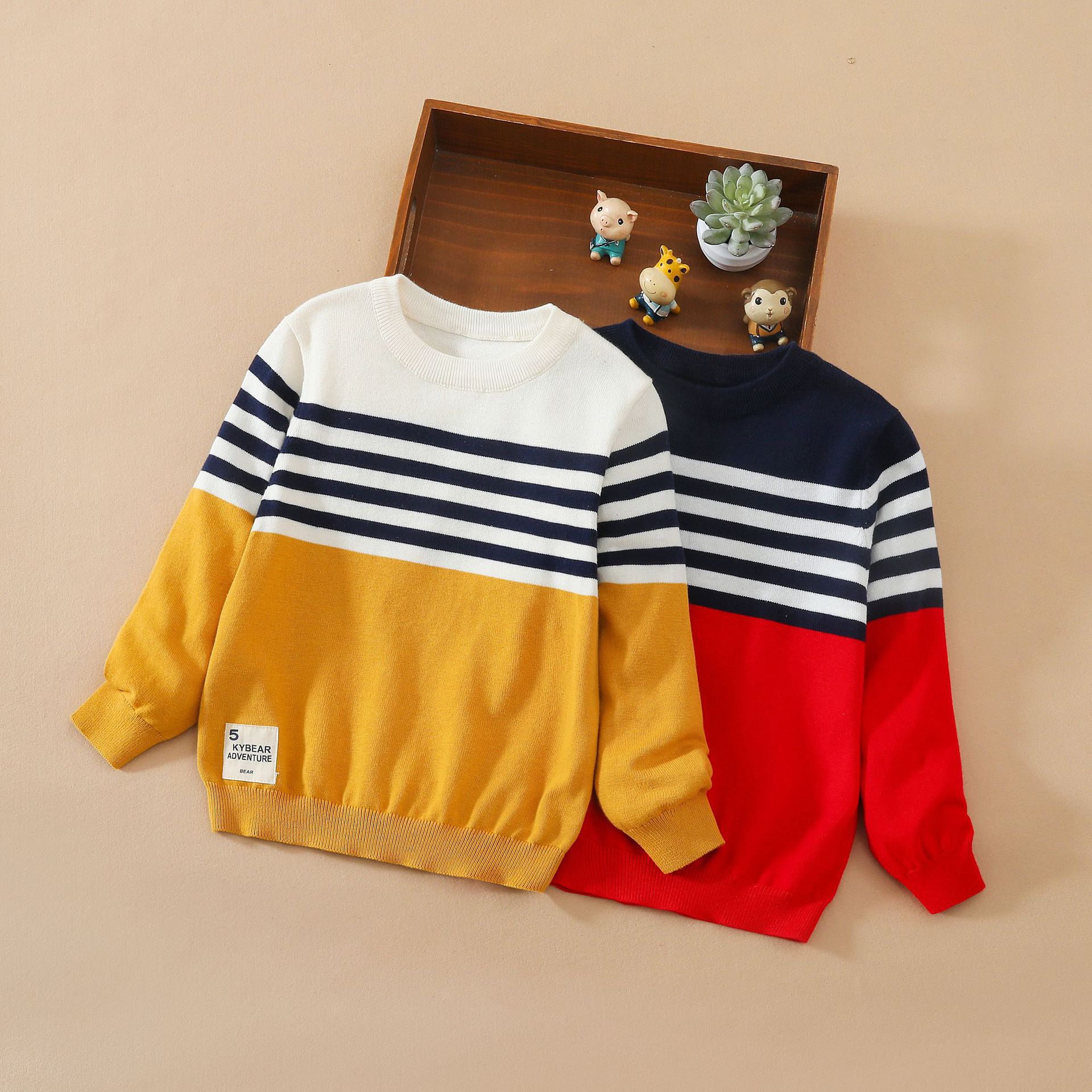 Children's Thin Sweater Spring and Autumn Boys' Striped Knitwear Autumn Clothes Big Children's Baby Pullover Top Sweater Winter