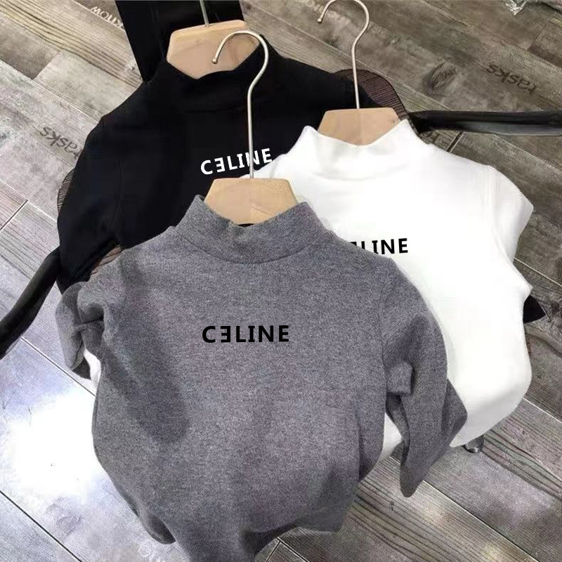 German velvet children's versatile high collar warm bottoming shirt autumn and winter children's clothing fun cute small and medium-sized children's long sleeve T-shirt top