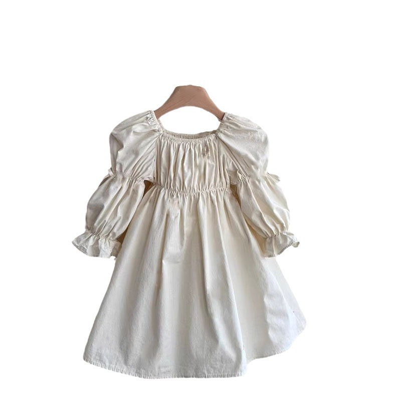 Picture of 2024 Children's Wear Korean Style Spring Wear dress Style Solid Color Elegant Puff Sleeve Girl's Princess Doll Dress
