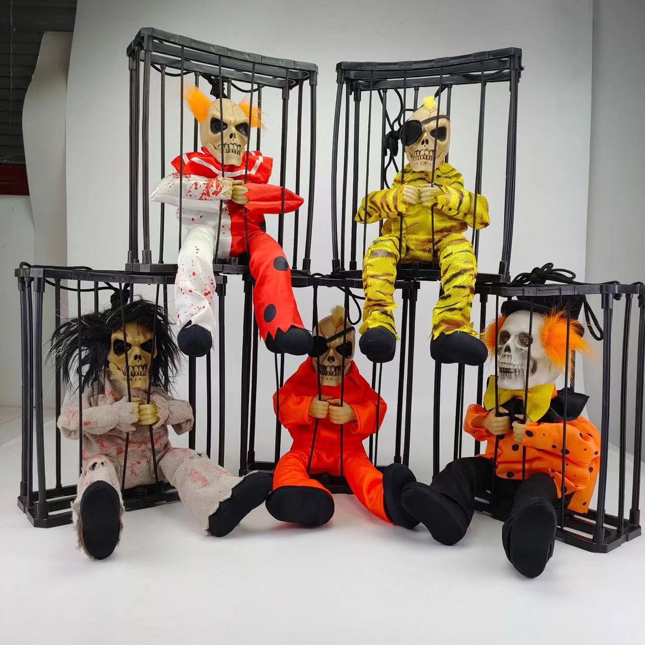 Picture of Halloween bewitched the whole person toy Cage Ghost Cage Ghost Luminous Ghost called Voice Control hanging ghost Halloween day decoration Road