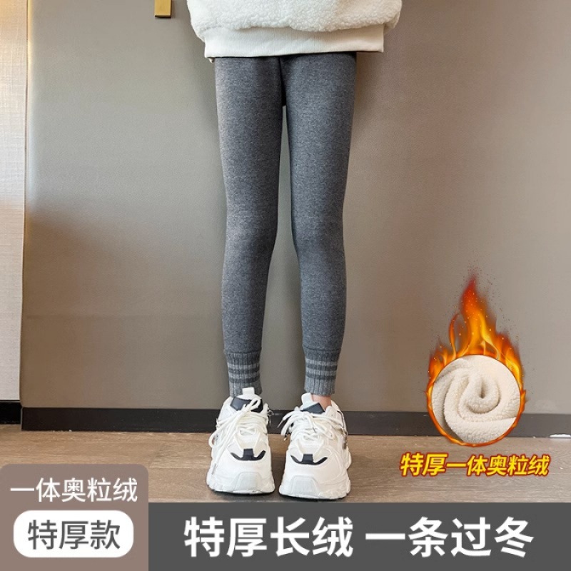 Picture of Girls' fleece-lined leggings autumn and winter outer wear children's pants winter one-piece velvet thickened medium and big children tight warm pants