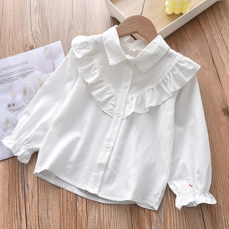 Picture of Shirt lace white girl's bottoming shirt top middle and small children's clothing student long sleeve middle and big children's inner wear overseas