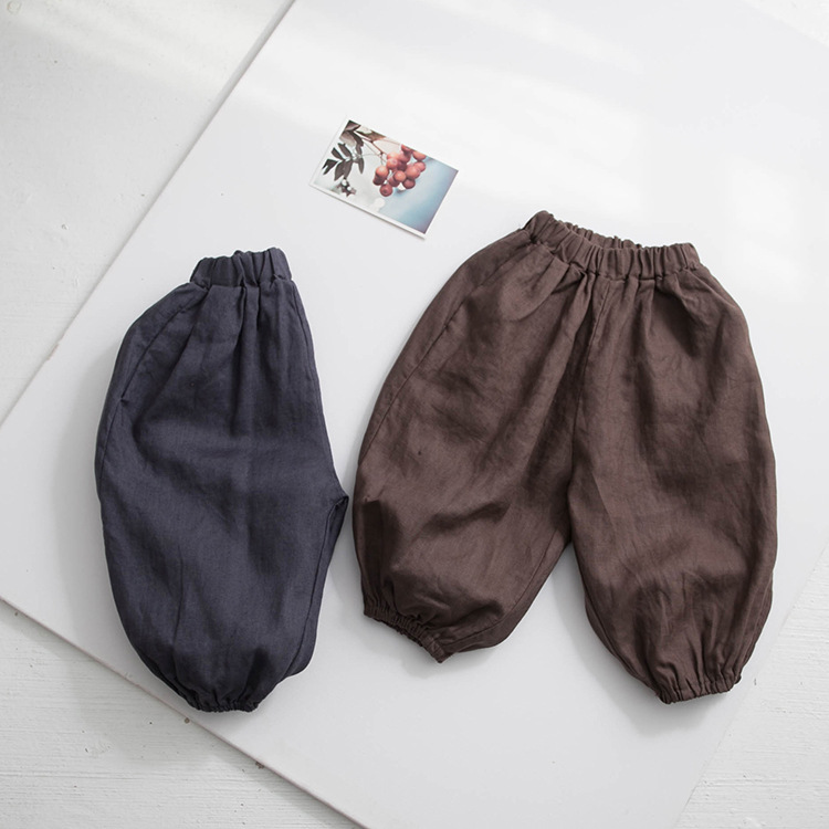 Forest Map Kidsren's Clothing Kidsren's Pants Spring Boys' Bloomers Korean Style Cotton and Linen Pure Color Loose Girls' Pants