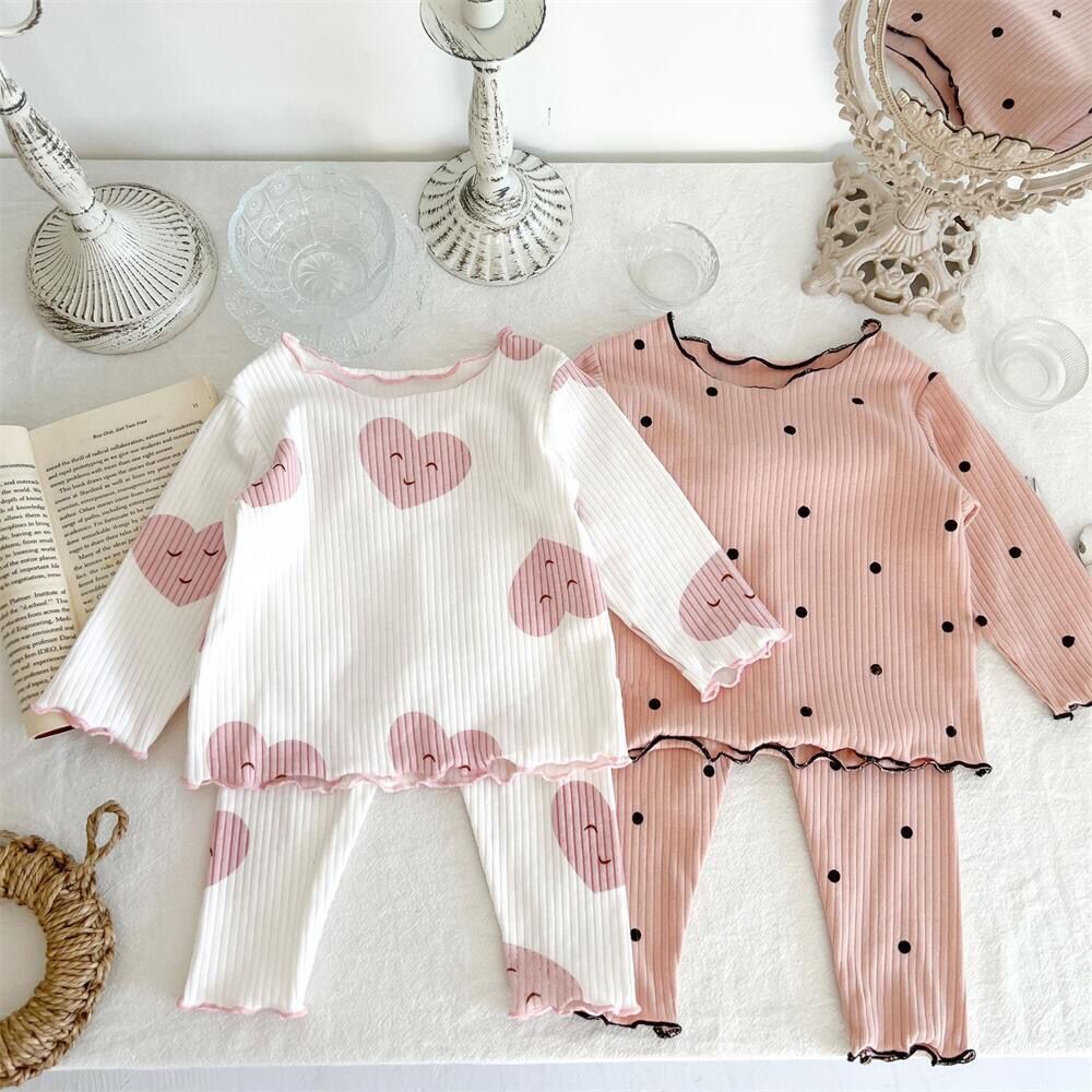 Picture of Spring and Autumn Pit Strip Children's Pajamas Autumn and Winter suit Dot Korean Style Girl's Two-Piece Home Clothes for Middle and Big Children