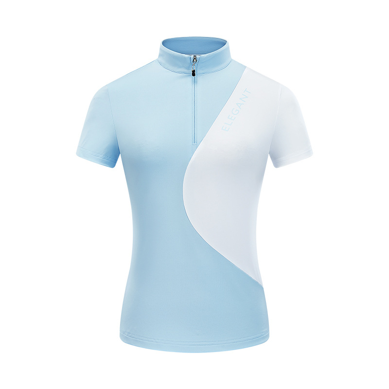 Picture of TTYGJ golf spring new women's contrast color short sleeve zipper collar slim stretch casual sports top clothes