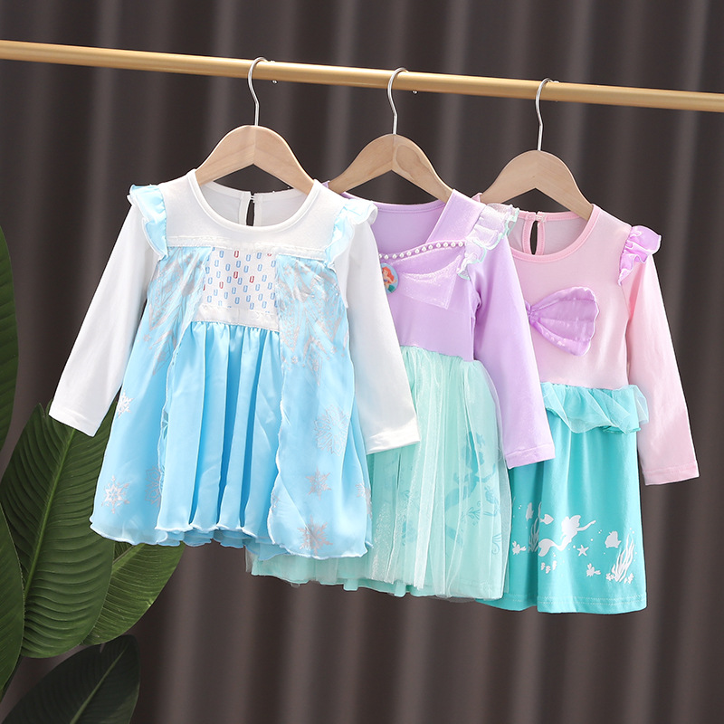 Picture of Foreign Trade Children's Clothing 2025 New Long-Sleeved Cotton Girls Dress Elsa Mermaid Princess Dress Halloween Costume