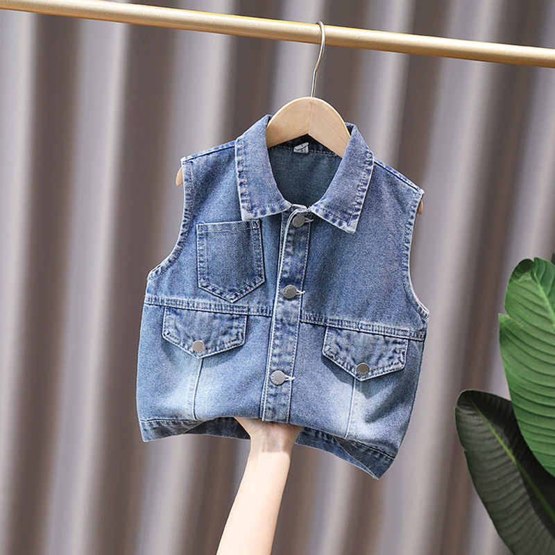 Boys' Denim Vest Spring and Autumn 2025 New Cotton Children's Waistcoat Outer Wear Korean Style Foreign Style Baby Spring Wear