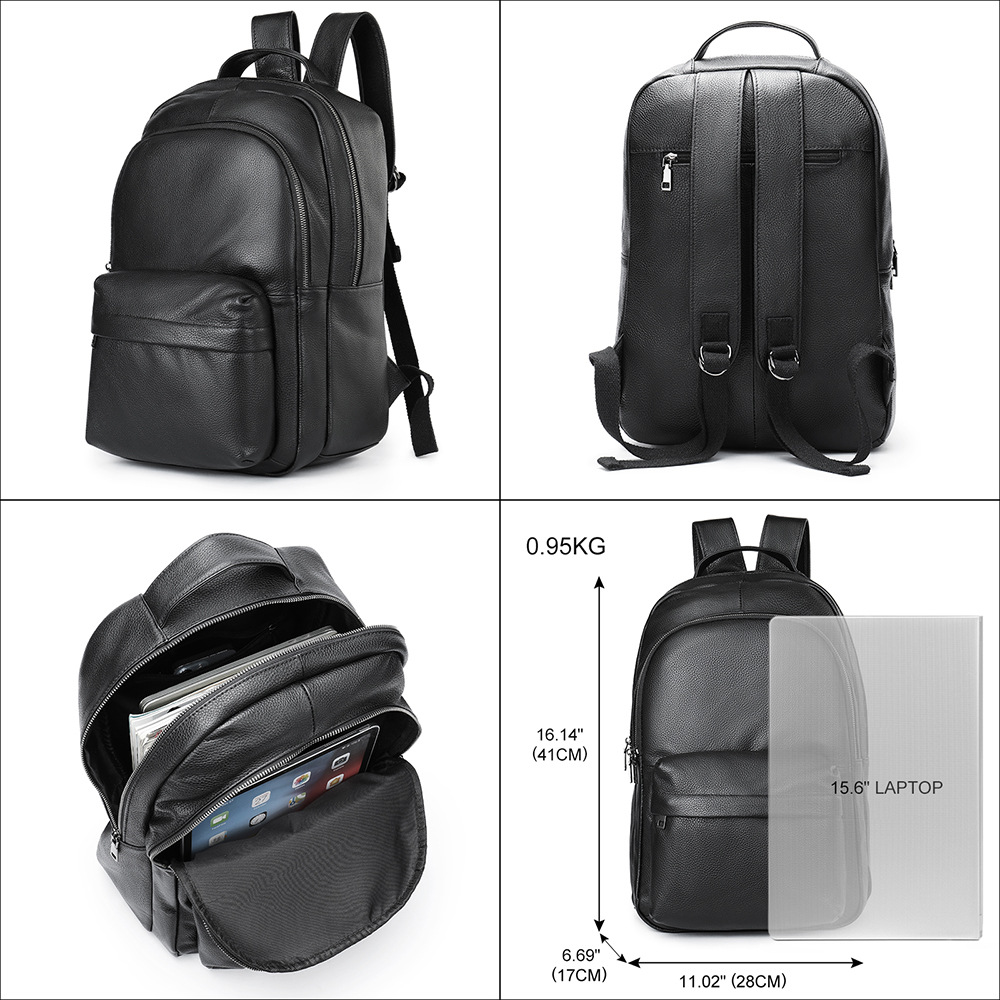 Picture of Real Cowhide New First Layer Cowhide Casual Men's Backpack Black Trendy Cool Genuine Leather Outdoor Backpack Bike Bag