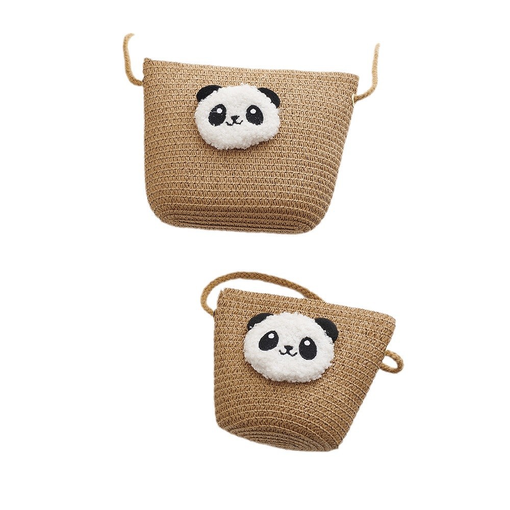 Picture of New Cartoon Kids Bag Woven Mobile Phone Bag Zipper Cute Giant Panda Travel One Shoulder Crossbody Coin Purse