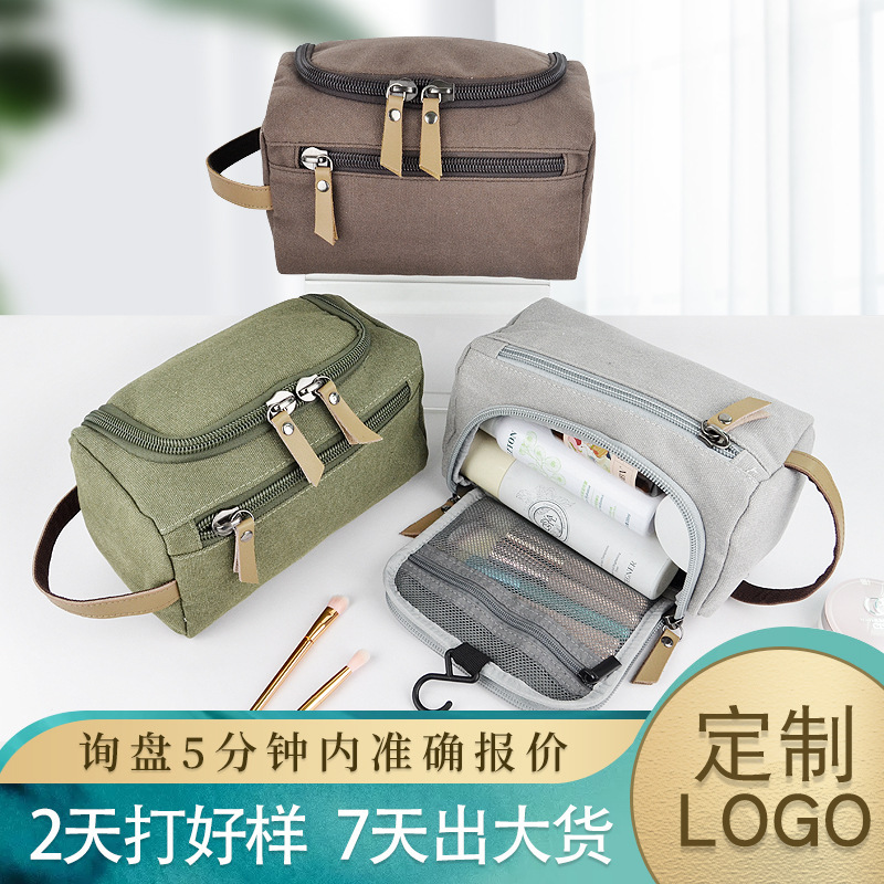 Picture of Men's Canvas Cosmetic Bag Women's Portable Portable Large Capacity Hook Multi-Layer Travel Business Aviation Toiletry Bag