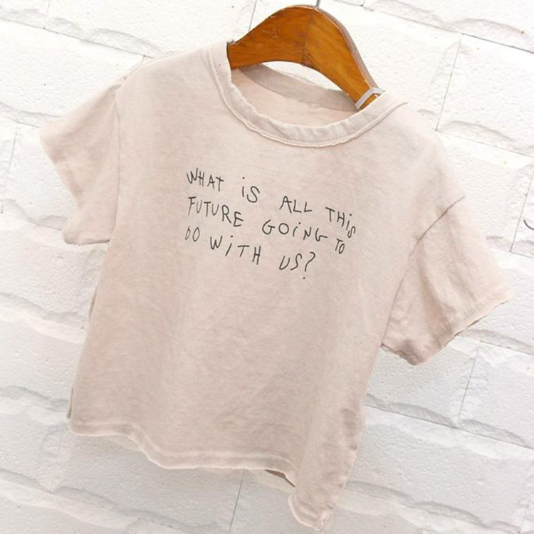 Picture of Summer New Children's Casual Top Korean Style Simple Soft Crewneck Letter Printed Cotton Short-sleeved T-shirt for Boys and Girls