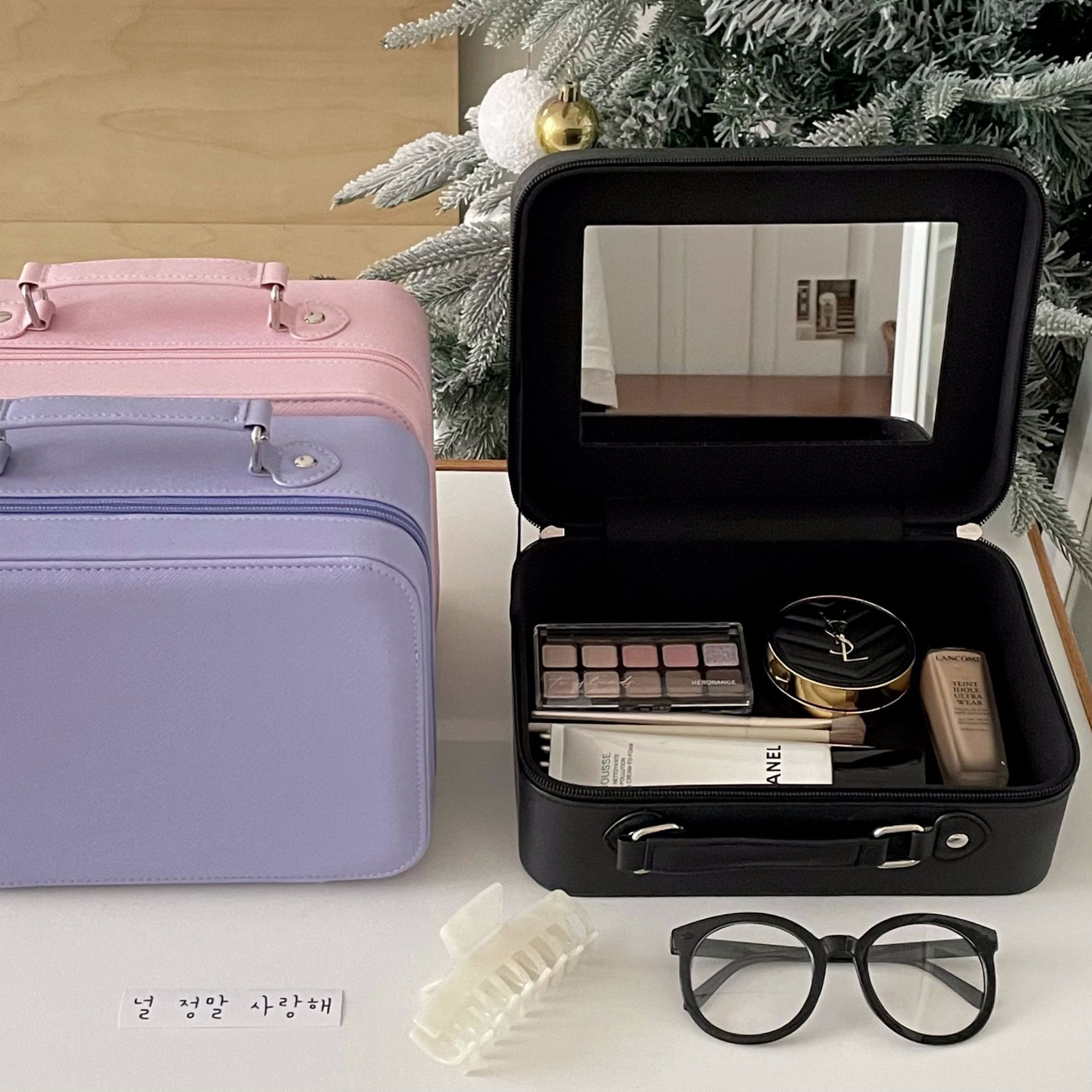 Simple Mirror Makeup Bag Women's New Ins Portable Large Capacity Portable Cosmetic Case Travel Wash Storage Bag