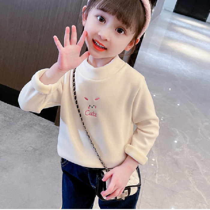 Picture of Children's Wear Winter Girls' Base Shirt fleece-lined Thickened Small and Medium-sized Children's One-piece Velvet Top Children's Half-high Collar Warm Shirt for Women