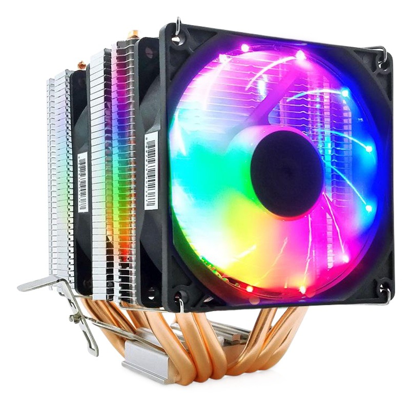 Cool Month Six Copper Tube Cpu Radiator Desktop Computer Twin Tower 6 Heat Pipe Luminous Cooling Temperature Control Silent Cpu Fan