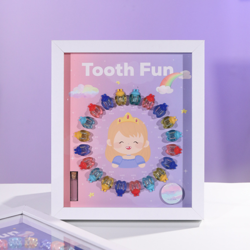 Picture of T9 Wooden Photo Frame Deciduous Teeth Box Transparent Crystal Teeth House Boys and Girls New Deciduous Teeth Storage Frame