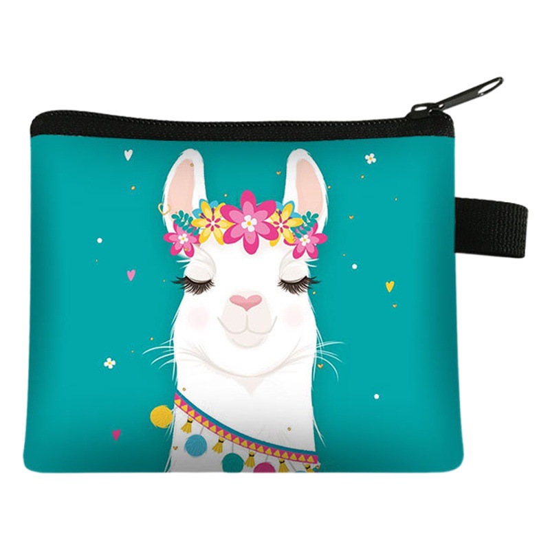 2021 Cartoon Alpaca Print Children's Coin Purse Student Polyester Card Bag Simple Coin Storage Bag Clutch Bag