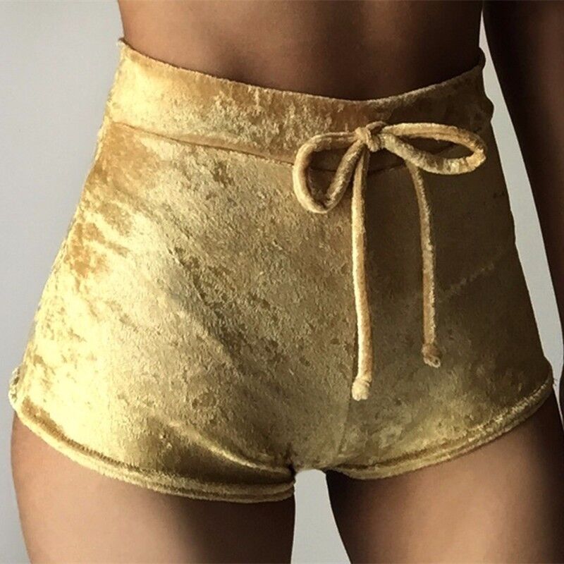 2025Wish Aliexpress Gold Velvet Flannel Elastic Lace Pleated Sports Shorts in Stock