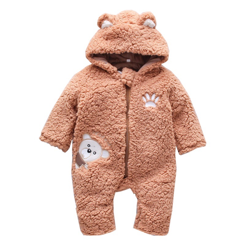 Baby Jumpsuit winter 2020 children's clothing New lamb fur cartoon bear embroidered thickened hooded romper