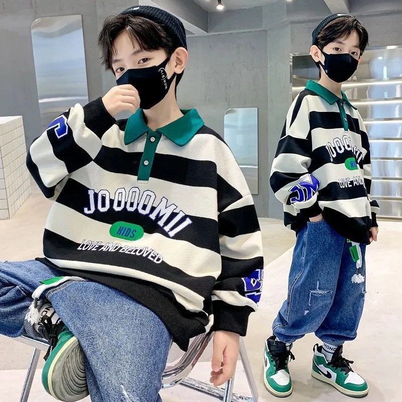 Boys' Sweatshirt Autumn 2023 New Children's Spring and Autumn Long Sleeve Polo Shirt Boys Korean Style Middle and Large Children's Autumn Fashion