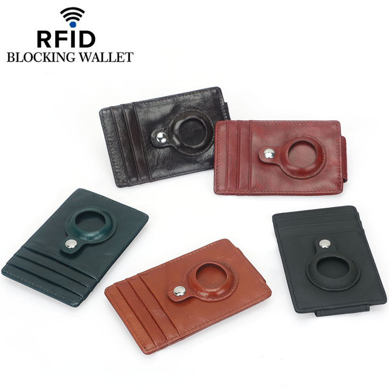 Picture of Airtag Apple Tracker Anti-Lost Protective Cover Card Holder First Layer Genuine Cowhide Anti-Theft Rfid Wallet