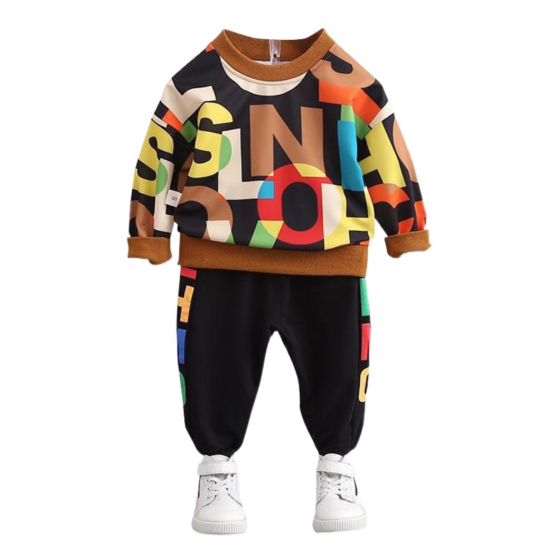 2024 Autumn Clothing Baby Spring and Autumn Children's Full Printed Letter Sweatshirt Children's Clothing Children's Fashionable Men's and Women's Baby Sports Clothes