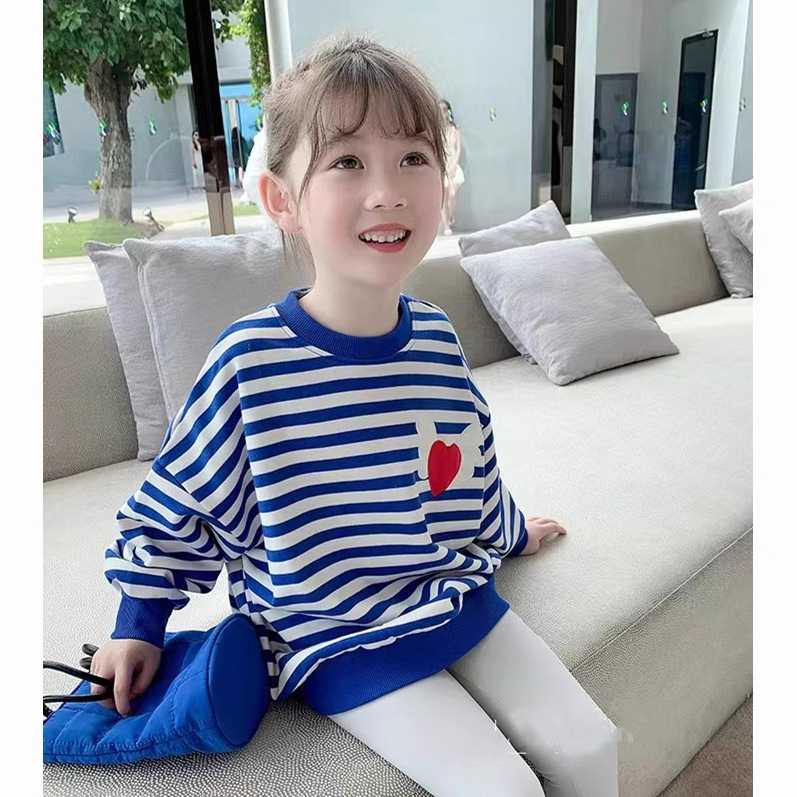 Girls' Sweater 2022 Autumn Clothes Spring and Autumn New Children's Baby Korean Style Western Style Striped Top Fashionable Jacket