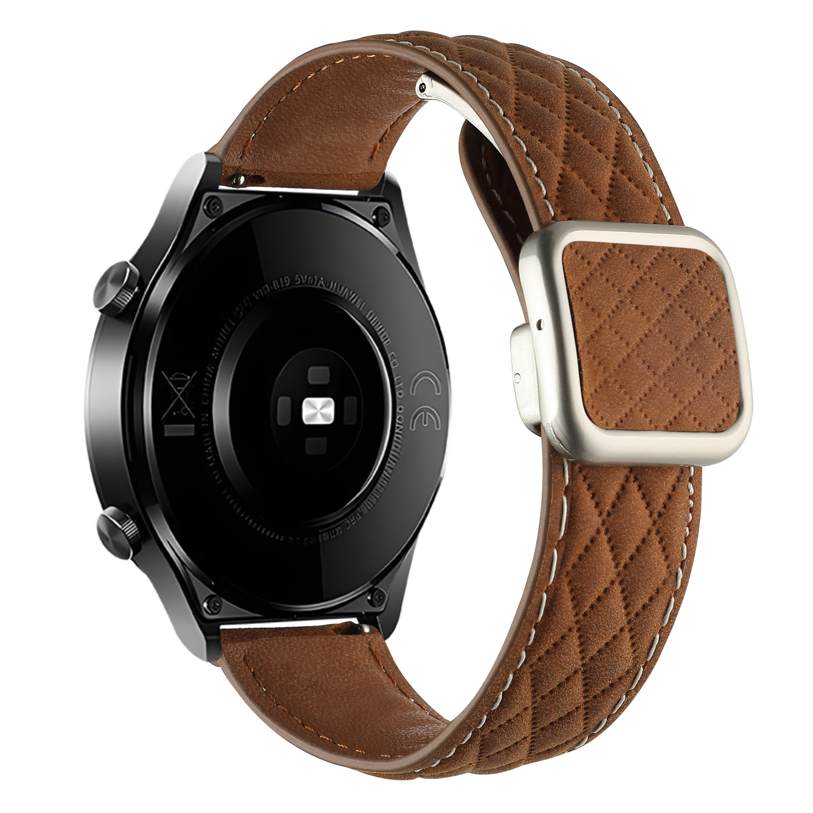 Picture of Suitable for Huawei Gt5 Samsung Watch Xiaomi S4 Genuine Leather Quilted Pattern Double-Sided Leather Foldableing Magnetic Square Buckle Watch Strap