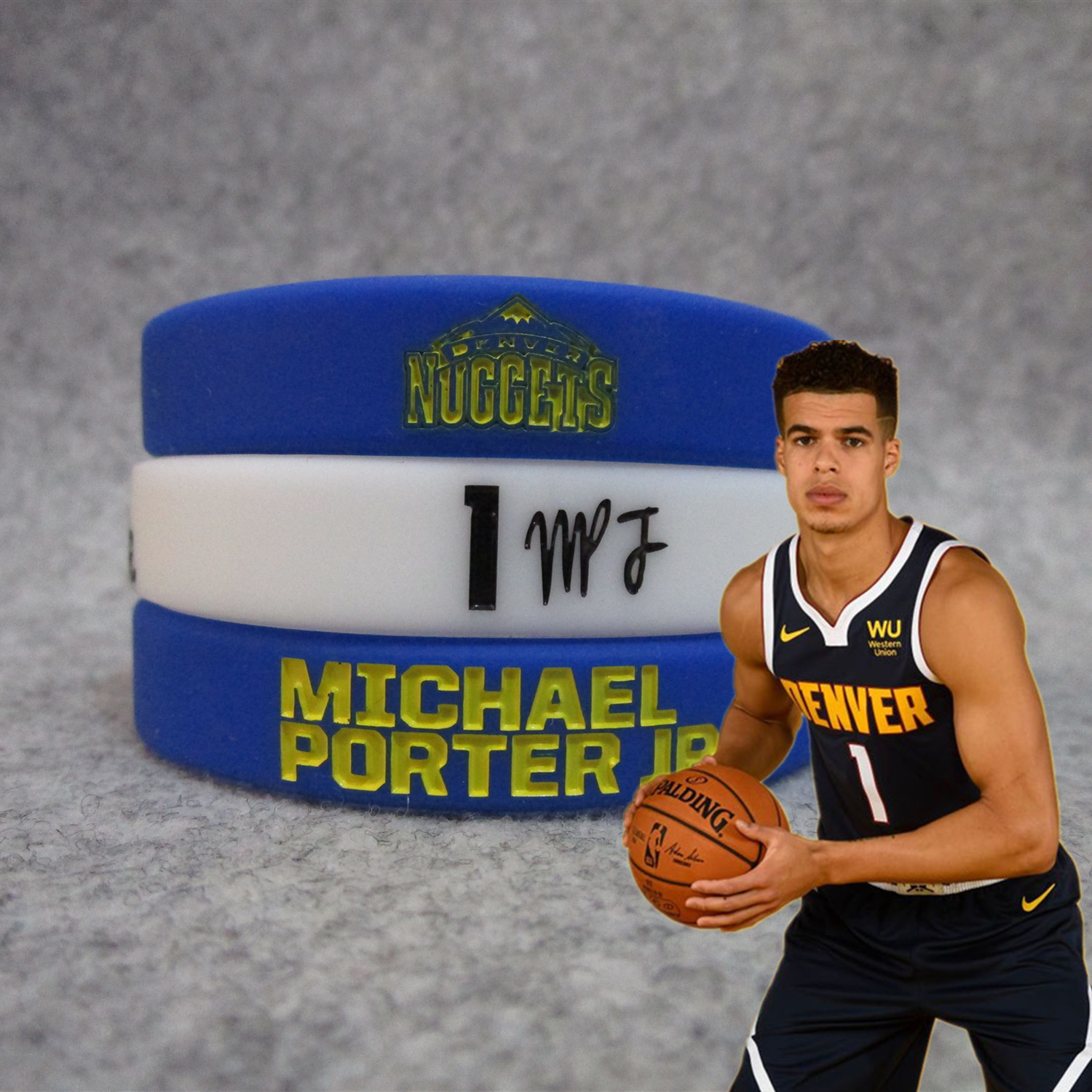 Basketball star Nuggets No. 1 little Michael Porter signature sports bracelet silicone wristband fans luminous