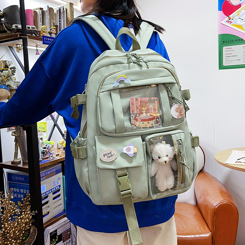 Fresh and Simple Girl Backpack New Korean Style Fashionable Multi-Pocket Campus Backpack Casual Versatile Student School Bag