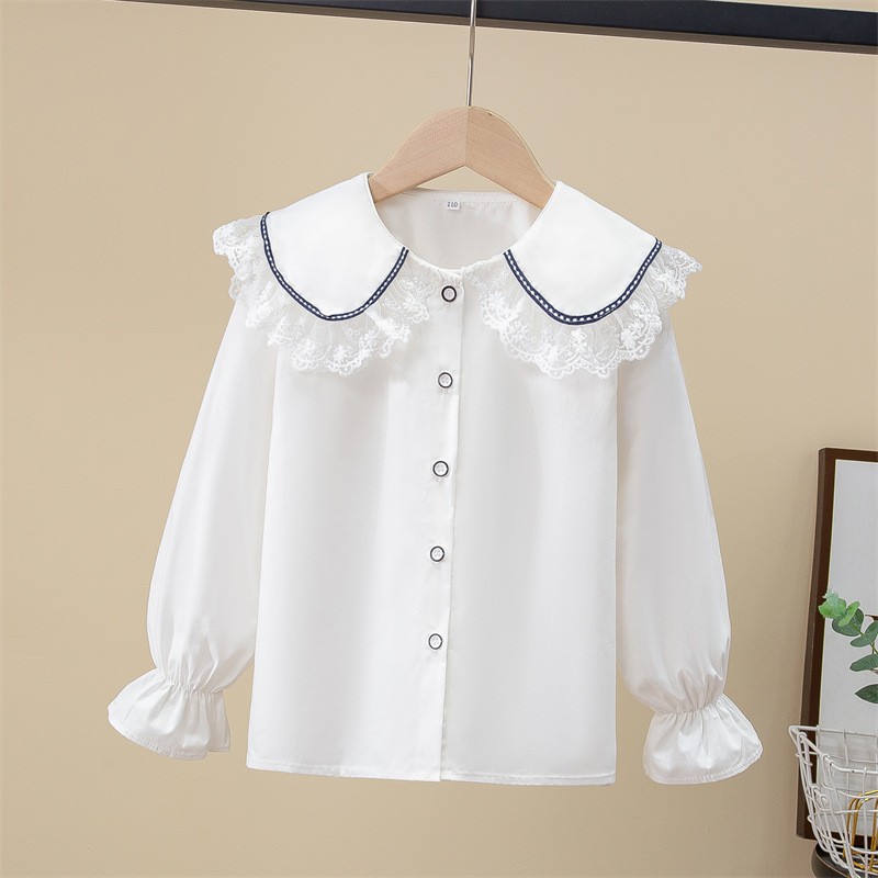 Picture of Shirt lace white girl's bottoming shirt top middle and small children's clothing student long sleeve middle and big children's inner wear overseas