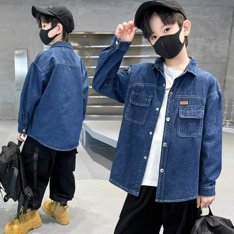 Boys' Denim Shirt Children's Spring and Autumn Clothes Baby's Western Style Long Sleeve Shirt 2023 New Boys Top Thin Coat