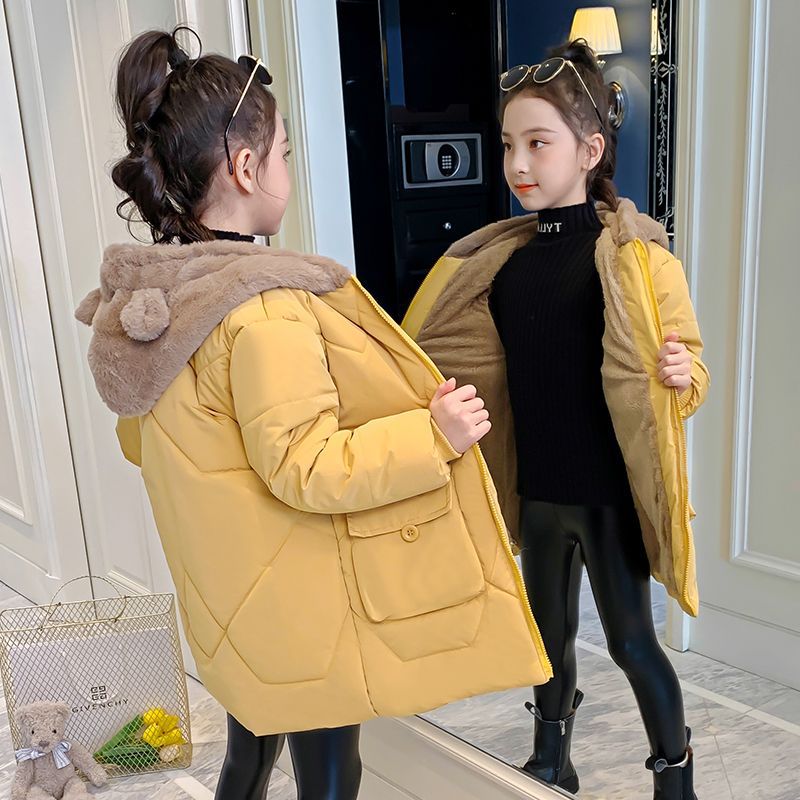 Picture of Girls' winter clothes 2023 new fleece-lined cotton-padded coat Western style down jacket mid-length coat Winter Children's cotton-padded coat
