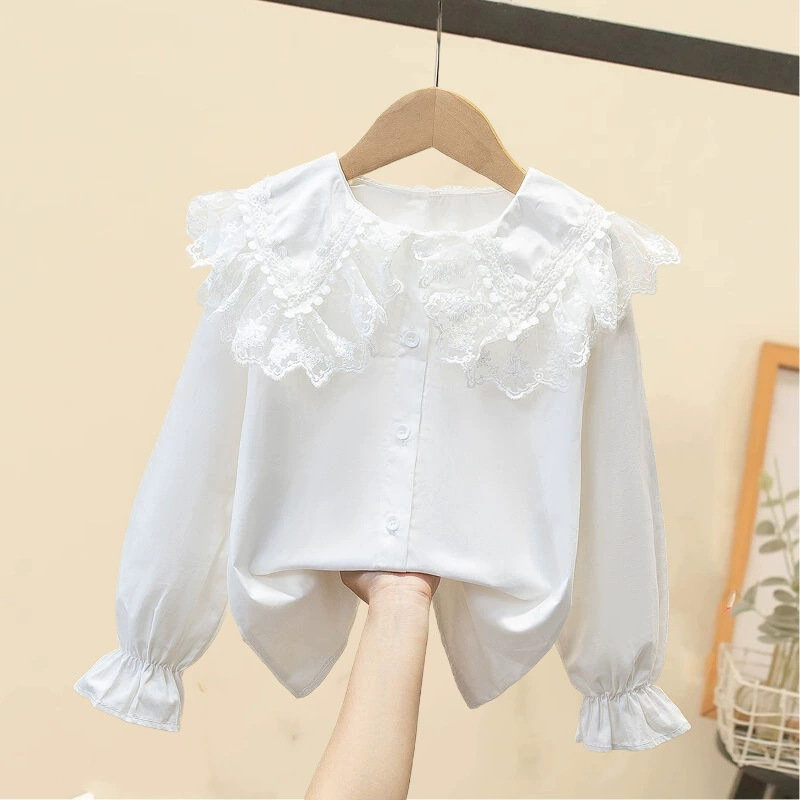 Picture of Shirt lace white girl's bottoming shirt top middle and small children's clothing student long sleeve middle and big children's inner wear overseas
