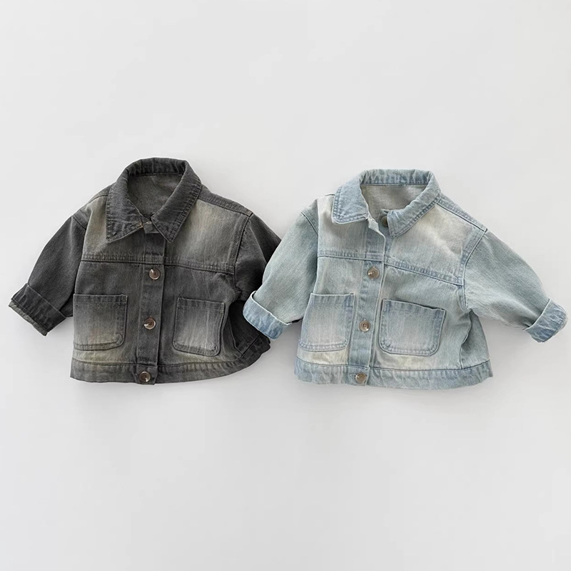 Picture of Children's clothing ins Korean style spring new jacket men's and women's fashionable handsome retro lapel washed Denim coat