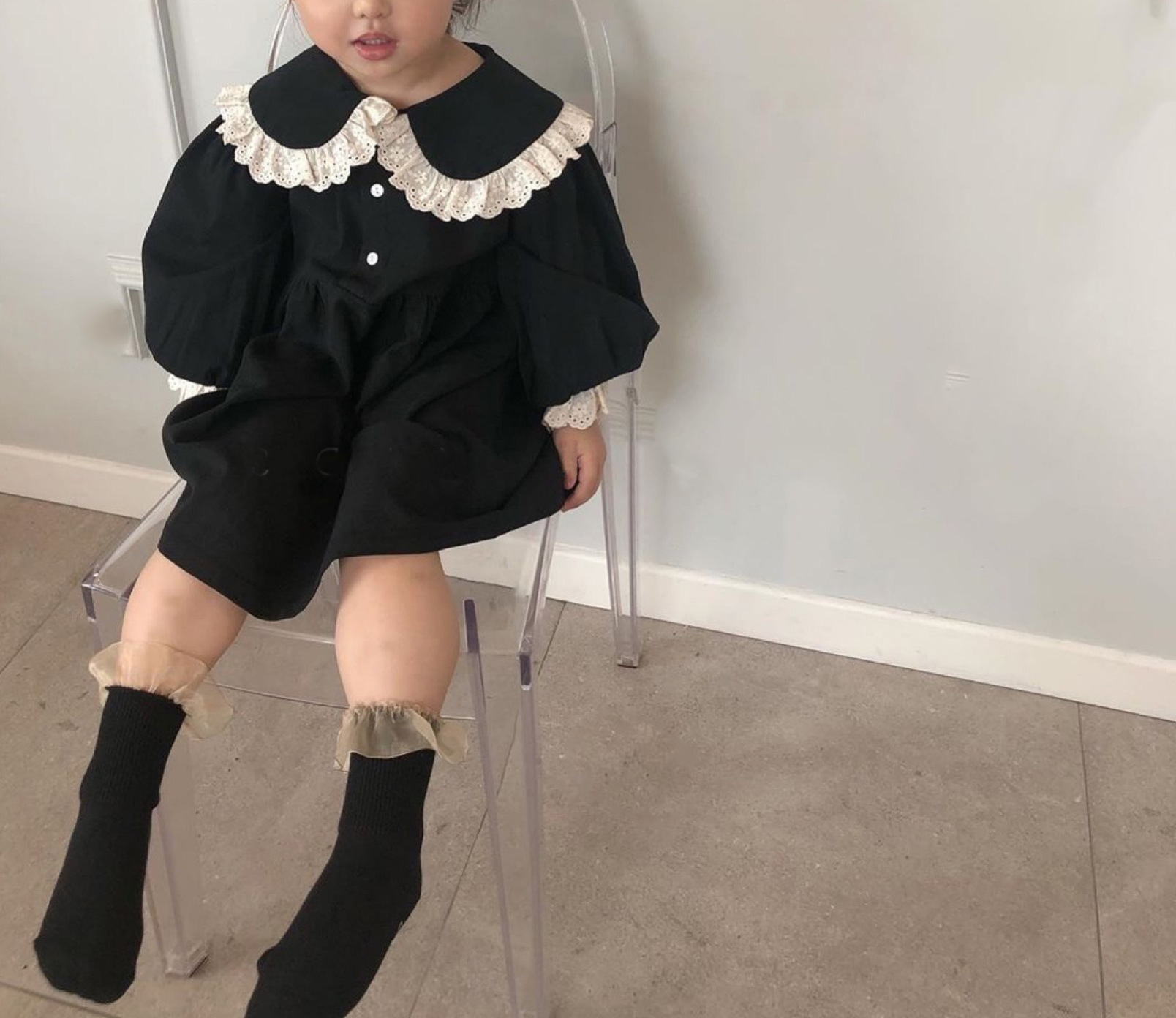 Ins Autumn New Korean Style dress Girl Baby Lapel Lace dress Princess Dress Dress 2