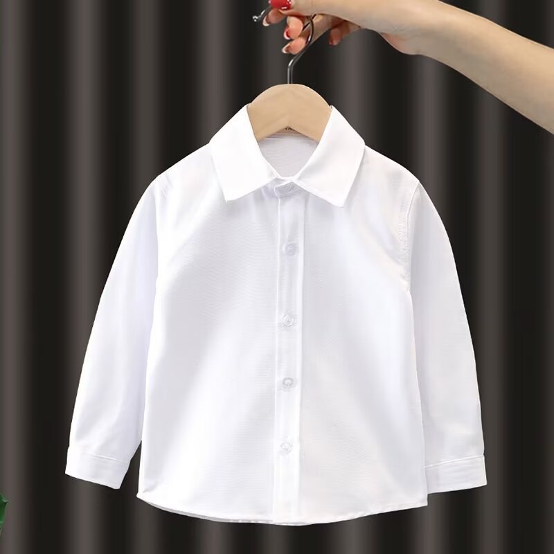 Children's White Shirt Boys 2023 New Long Sleeve Spring and Autumn New Primary School Uniform Big Girl's White Shirt