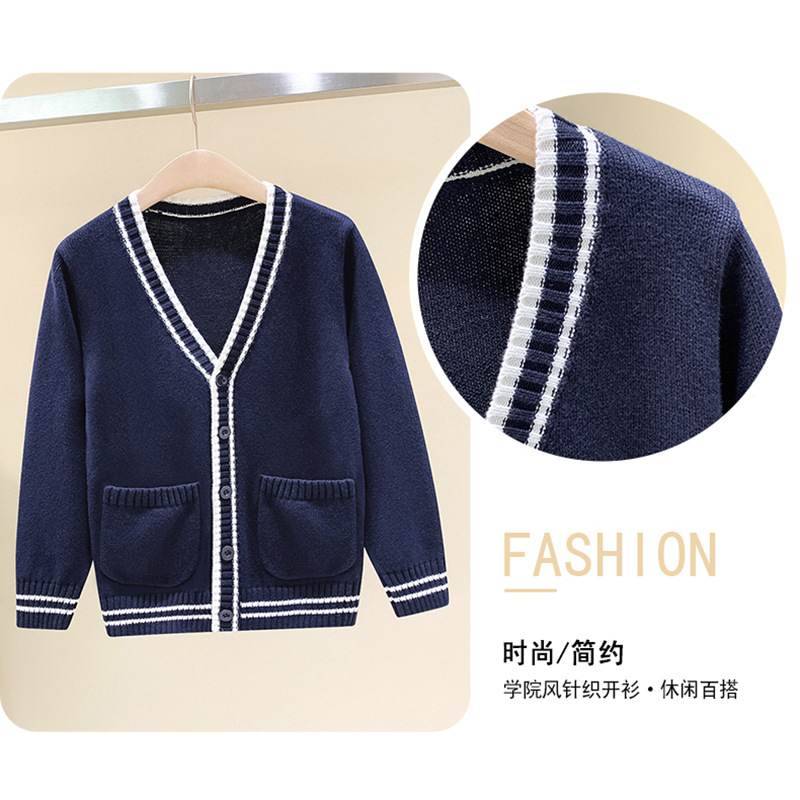 Picture of Children's Knitted Cardigan 2025 Spring & Fall Style Boys and Girls Sweater Jacket British School Uniform Jacket with Flap Pocket Pantss Wholesale