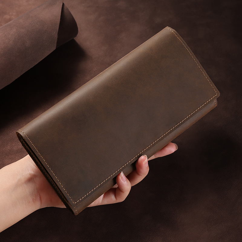 Picture of Wholesale multi-functional tri-fold wallet men's genuine leather vintage clutch explosive large capacity crazy horse leather long wallet