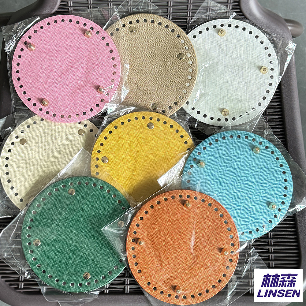Picture of Bag accessories handmade elegant bag material 14cm round bottom plate diy woven bag quality hardened pu bag pad bottom