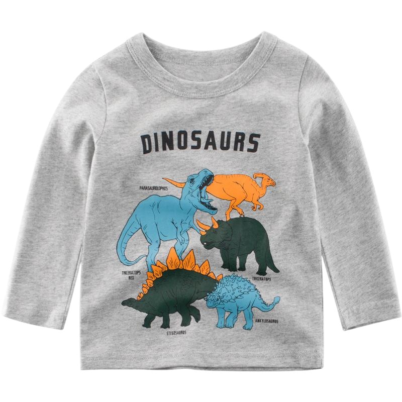 2025 Spring Kidsren's Clothing Wholesale Kidsren's Long-Sleeved T-Shirt Boys Cotton Bottoming Shirt Baby Clothes Dinosaur Pattern Ins