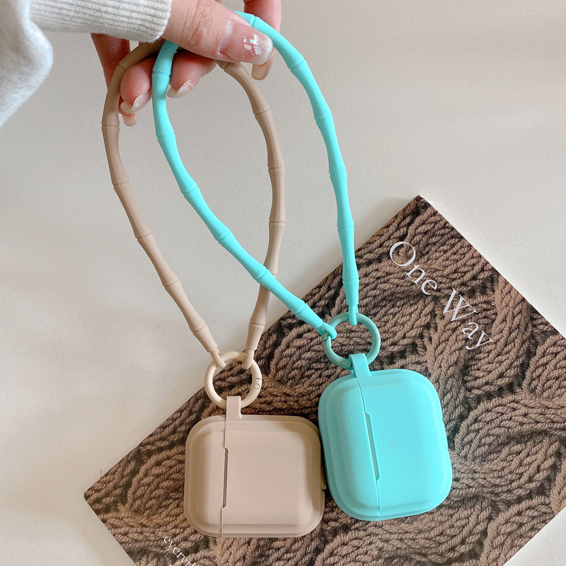 Picture of Simple Pure Color Belt Pendant Suitable for Airpods4 Protective Case Apple 1/2 Silicone Headphone Case with Lanyard Source