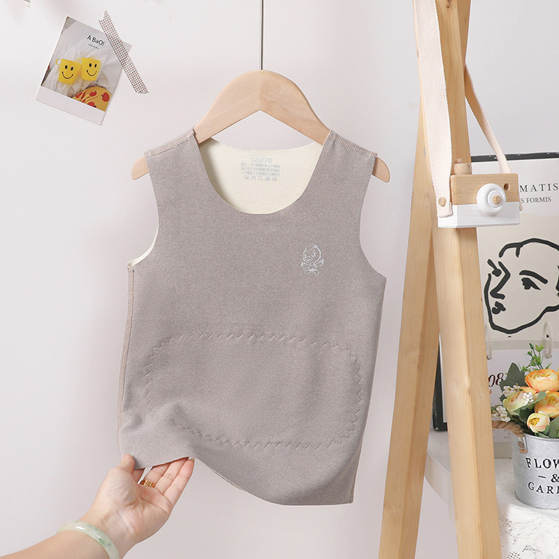 Picture of Children's thermal patch vest boys and girls belly protection double-sided velvet waistcoat baby autumn and winter seamless inner wear sleeveless base