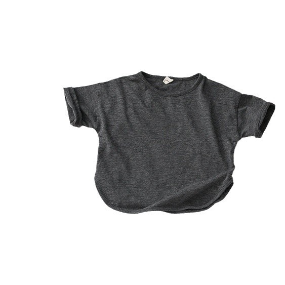 Picture of New Summer Girls' T-Shirt Short-Sleeved Kidsren's Tops Korean Style Loose Pure Color Round Neck Boys' Bottoming Shirt Bamboo Cotton
