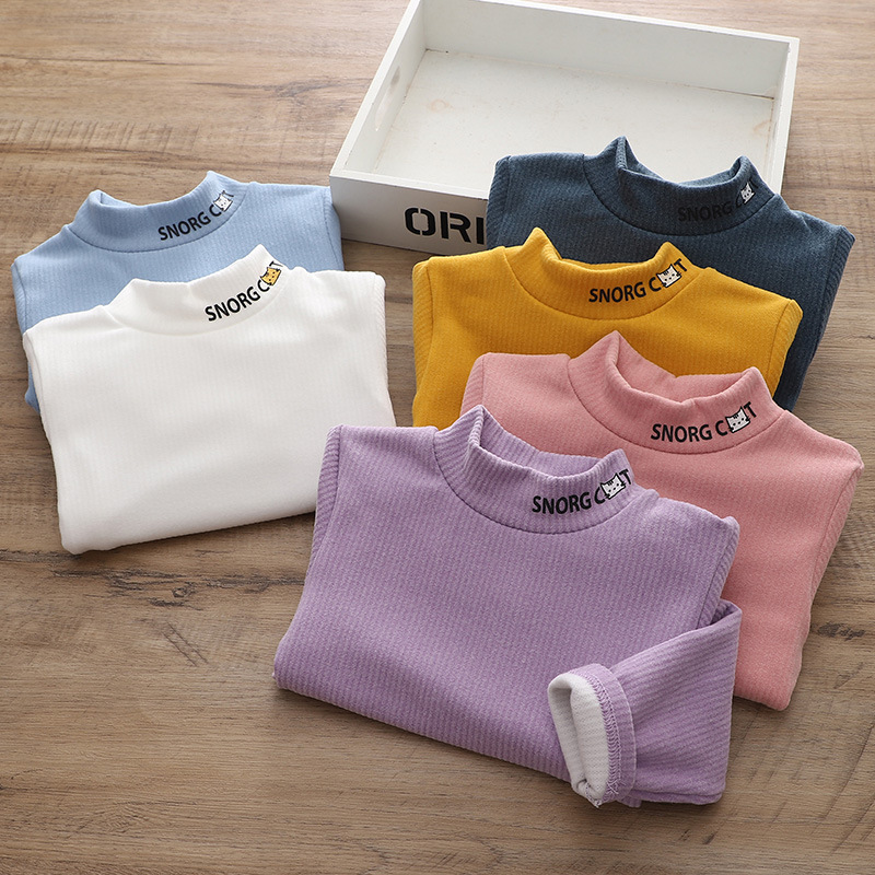 Picture of Autumn and Winter Children's brushed bottoming shirt boys and girls half turtleneck warm top baby thickened Korean Long Sleeve T-Shirt wholesale